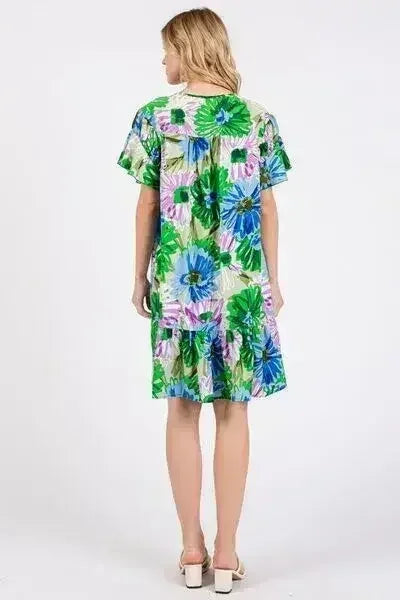 Robe Courte Fleurie à Volants et Manches Courtes pour Femme