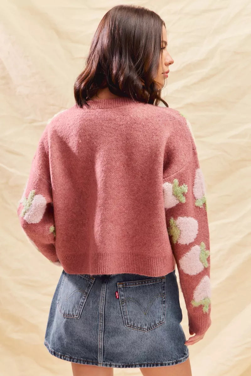 SO ME Cardigan en maille boutonnée à motif de fraises
