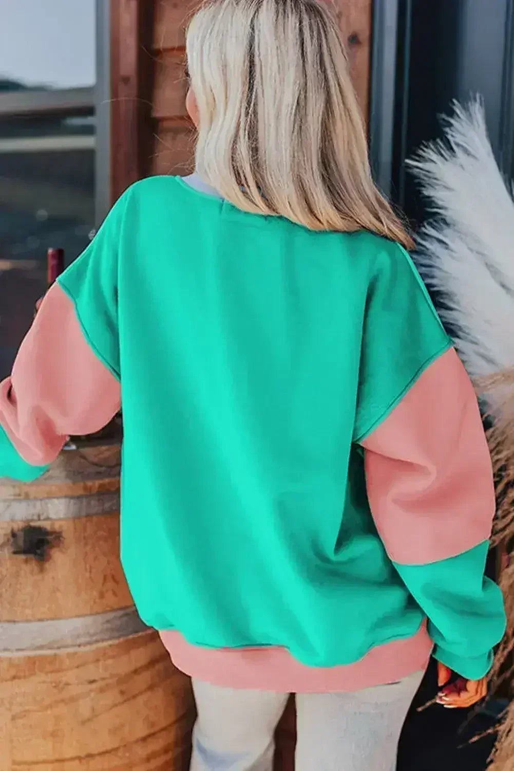 Sweat-shirt Blossom Patchwork Colorblock à épaules tombantes
