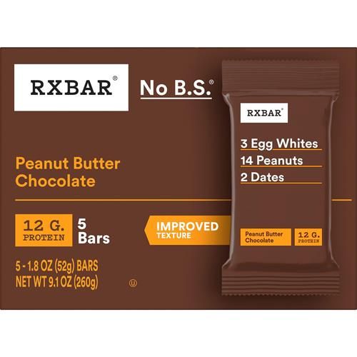 Barres protéinées Rxbar, En-cas protéiné, Barres d'en-cas, Beurre de cacahuète et chocolat, Boîte de 258 g (5 barres)