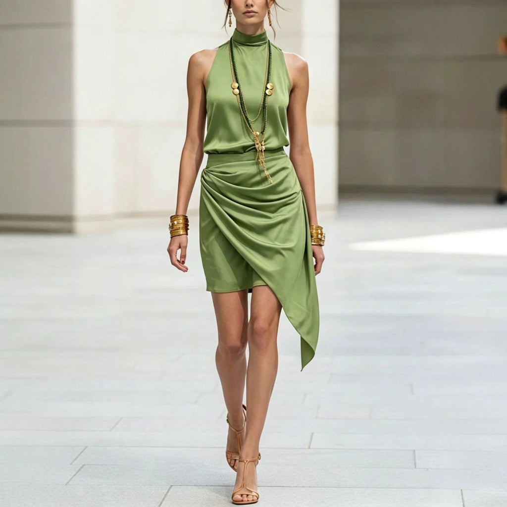 Mini-jupe asymétrique double épaisseur pour femme