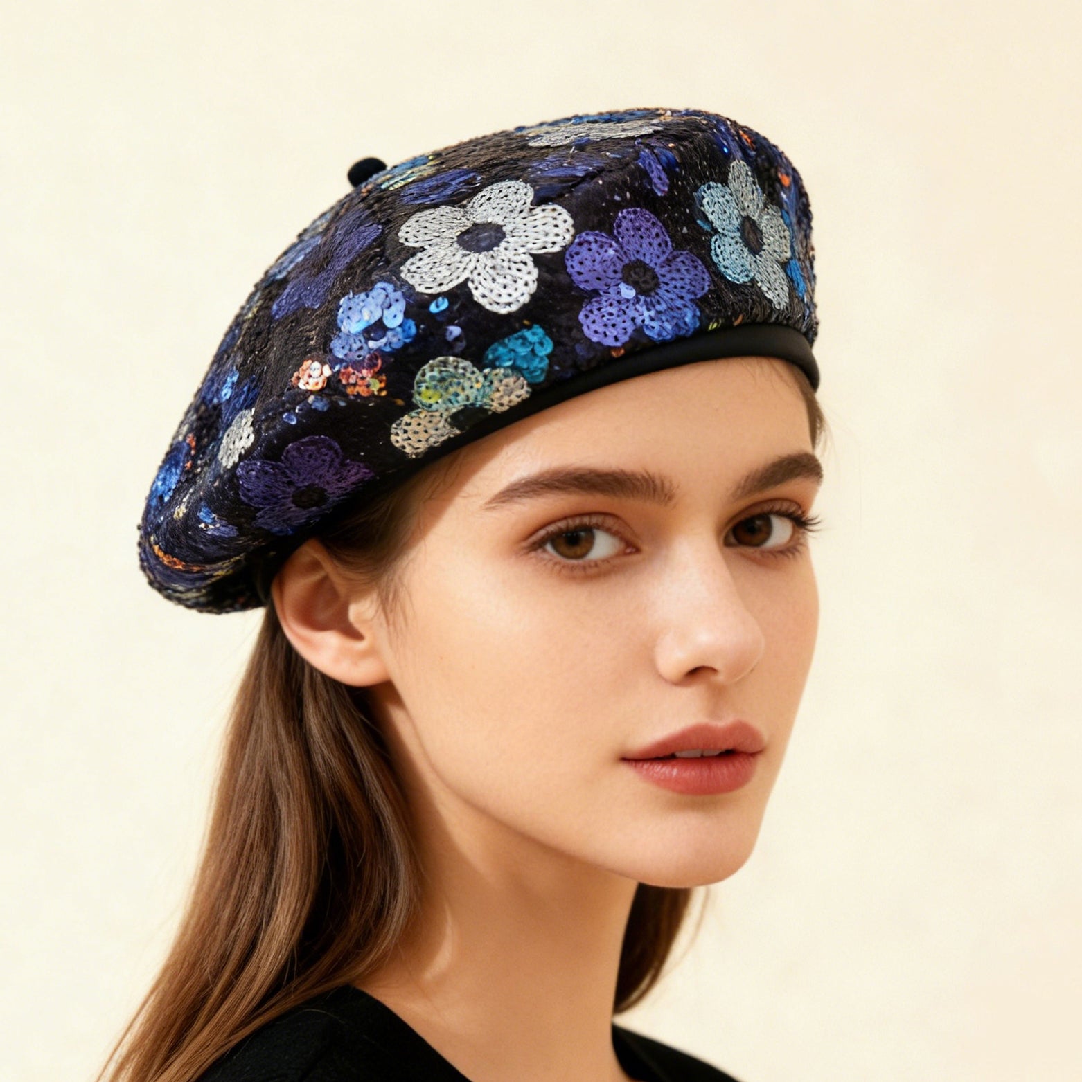 Béret à fleurs à paillettes – Chapeau de peintre tendance pour femme | Style décontracté et extérieur
