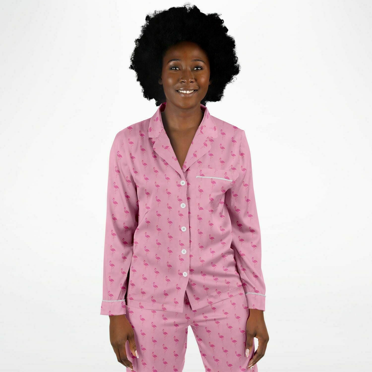 Pyjama en satin simple flamant rose