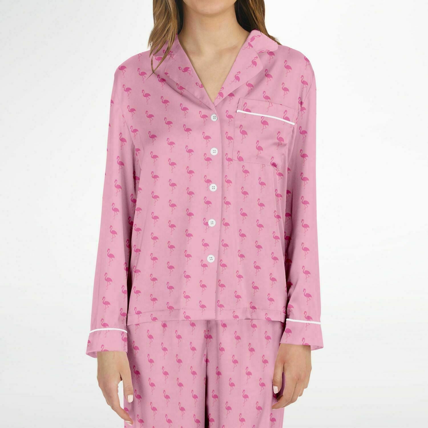 Pyjama en satin simple flamant rose