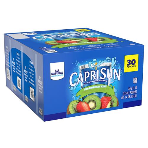 Capri Sun Boisson à saveur naturelle de jus de fraise et de kiwi avec d'autres arômes naturels, boîte de 30 unités, pochettes de 177 ml