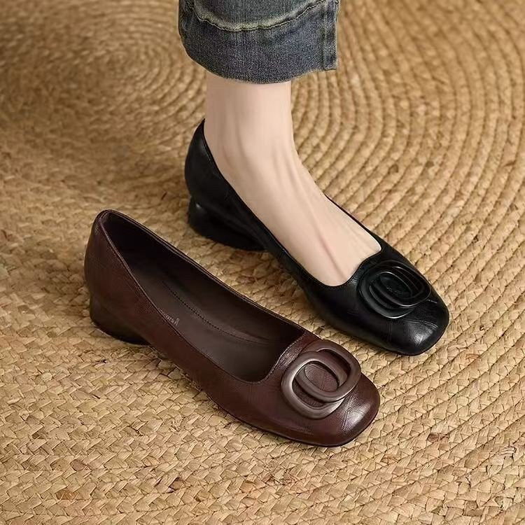 Ballerines plates Mary Jane vintage à bout rond et petit talon épais pour femme