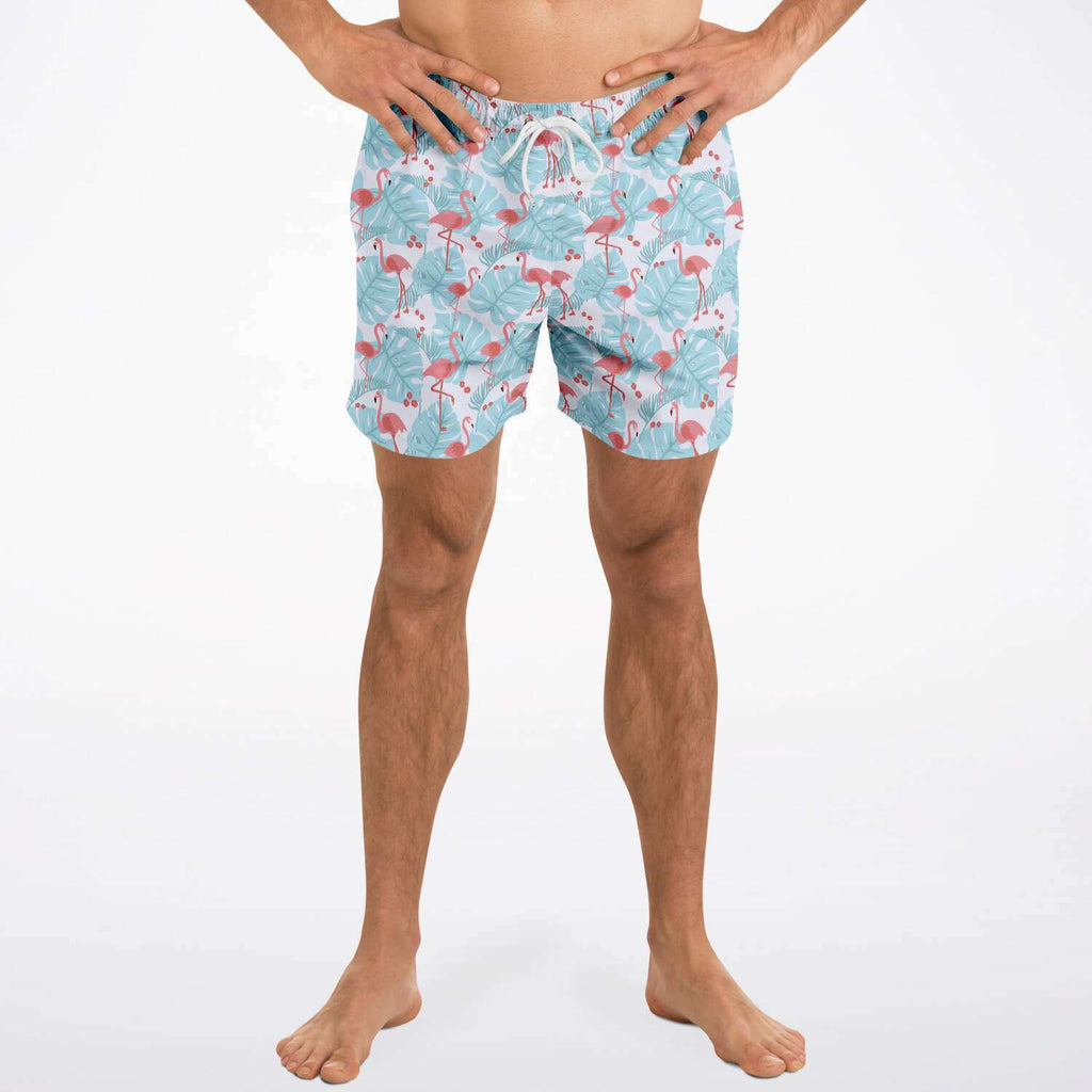 Short de bain Flamant bleu à motifs floraux