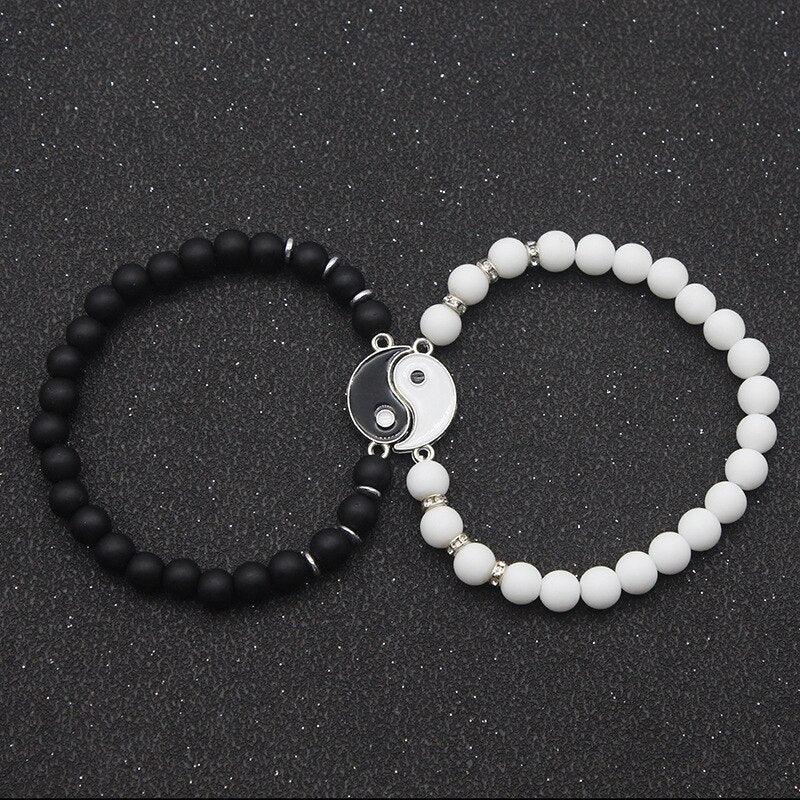 Bracelets perlés pour couple Femme Homme Meilleurs amis Breloques assorties Perles Bracelet mode Noir mat Perles Bracelet pour lui elle Bracelet relation à distance Assorti pour couple Cadeau de Saint-Valentin