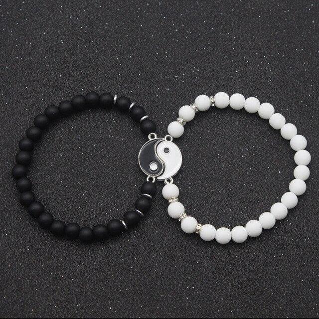 Bracelets perlés pour couple Femme Homme Meilleurs amis Breloques assorties Perles Bracelet mode Noir mat Perles Bracelet pour lui elle Bracelet relation à distance Assorti pour couple Cadeau de Saint-Valentin