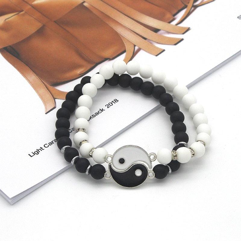 Bracelets perlés pour couple Femme Homme Meilleurs amis Breloques assorties Perles Bracelet mode Noir mat Perles Bracelet pour lui elle Bracelet relation à distance Assorti pour couple Cadeau de Saint-Valentin