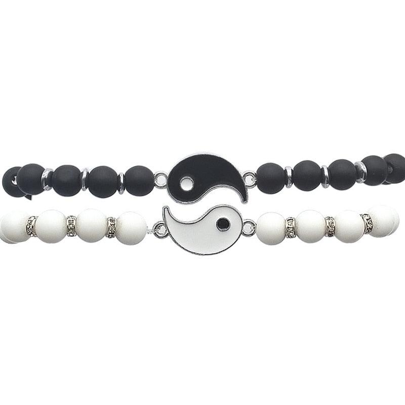 Bracelets perlés pour couple Femme Homme Meilleurs amis Breloques assorties Perles Bracelet mode Noir mat Perles Bracelet pour lui elle Bracelet relation à distance Assorti pour couple Cadeau de Saint-Valentin