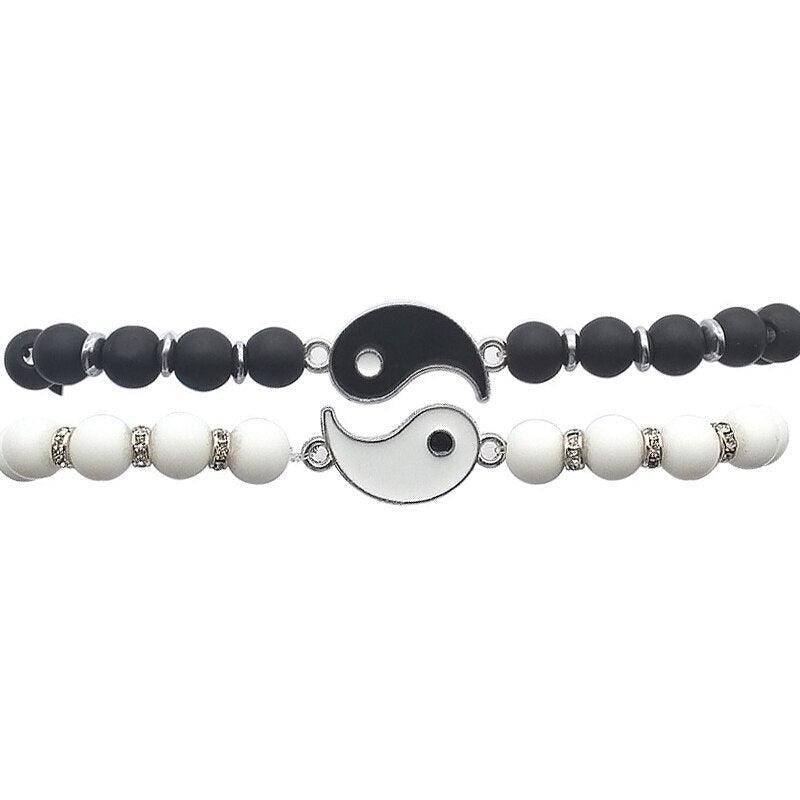 Bracelets perlés pour couple Femme Homme Meilleurs amis Breloques assorties Perles Bracelet mode Noir mat Perles Bracelet pour lui elle Bracelet relation à distance Assorti pour couple Cadeau de Saint-Valentin