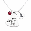 Collier Béchamel de chimie – Argent sterling avec pierre de naissance et breloque initiale