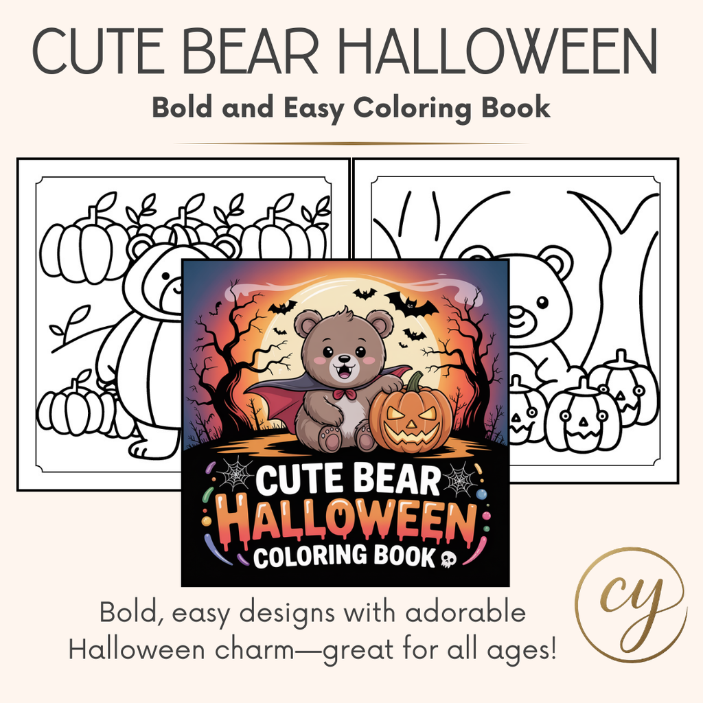 Livre de coloriage d'Halloween « Ours mignon » – Téléchargement instantané