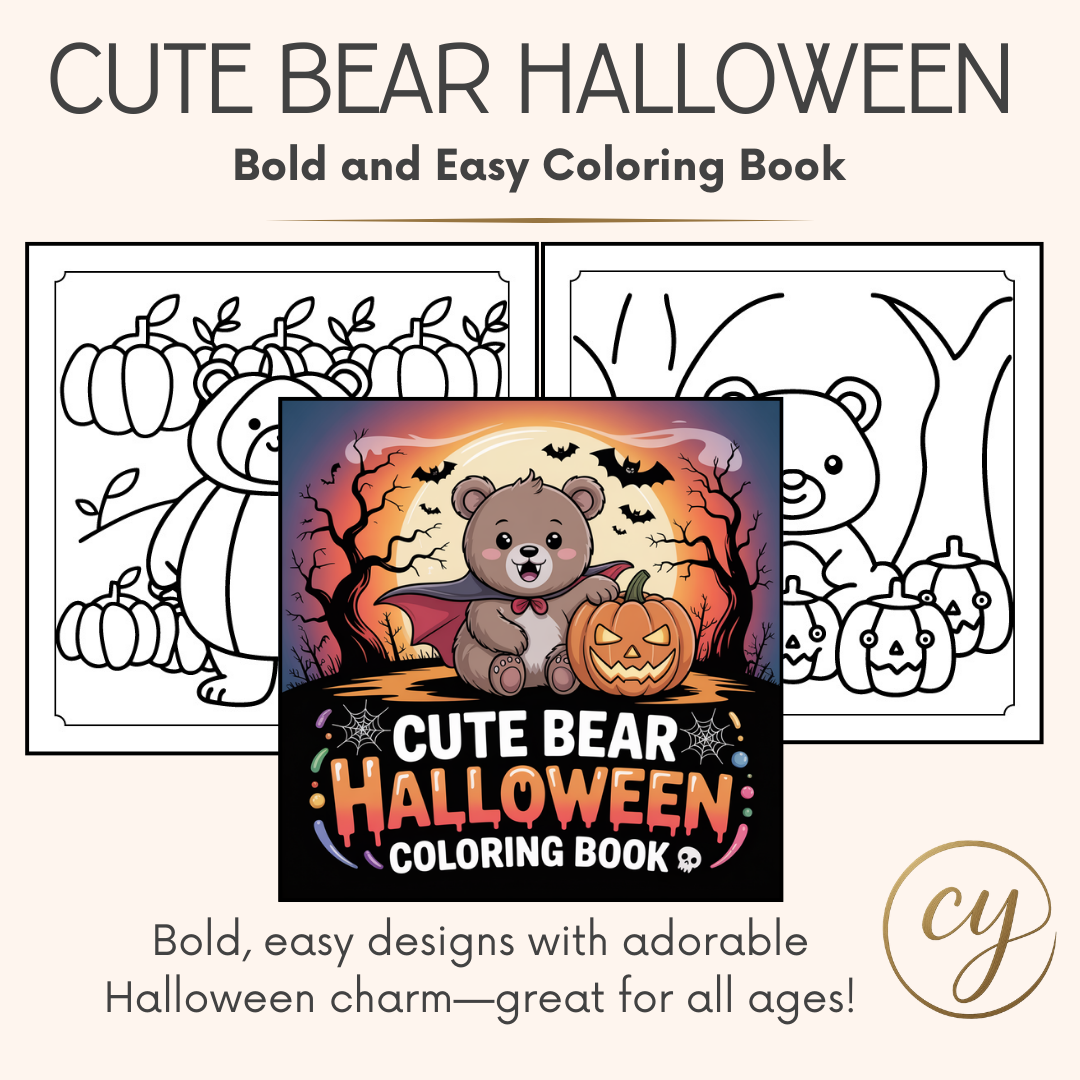 Livre de coloriage d'Halloween « Ours mignon » – Téléchargement instantané