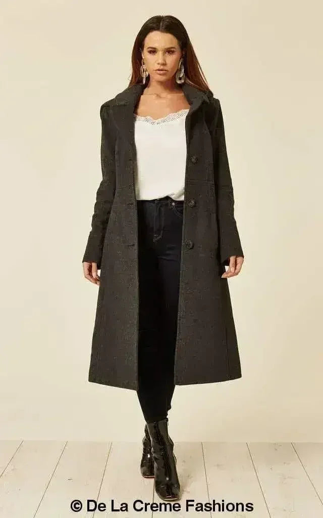 Manteau mi-long à capuche en mélange de laine (1704)