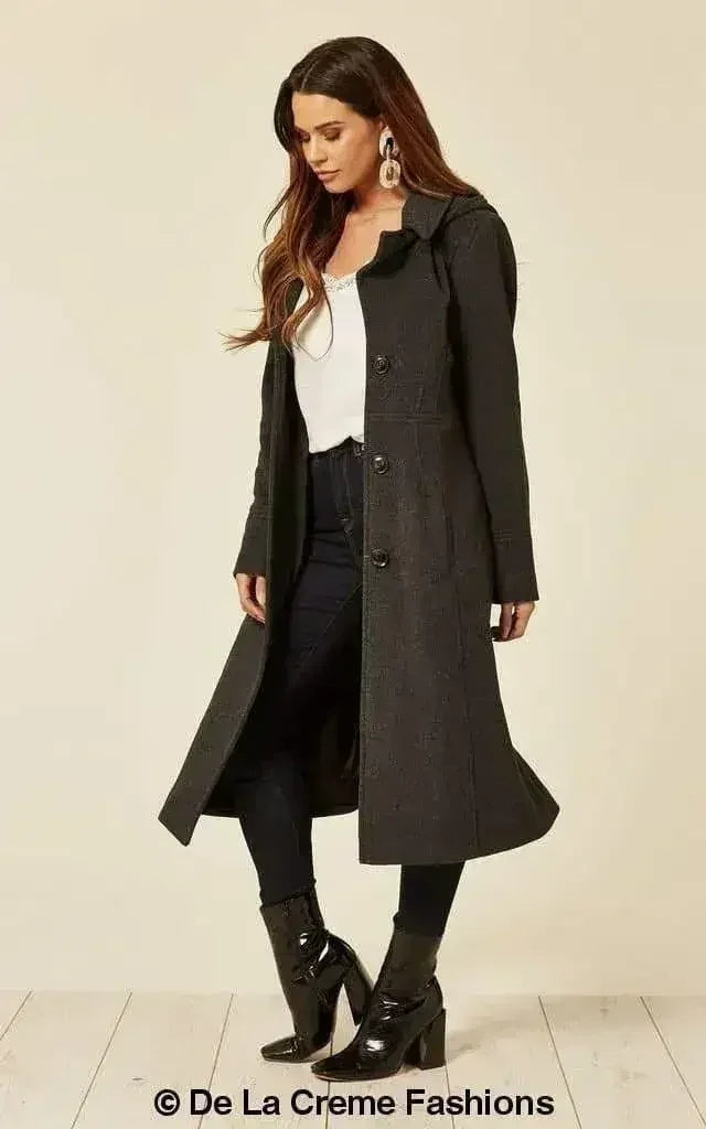 Manteau mi-long à capuche en mélange de laine (1704)