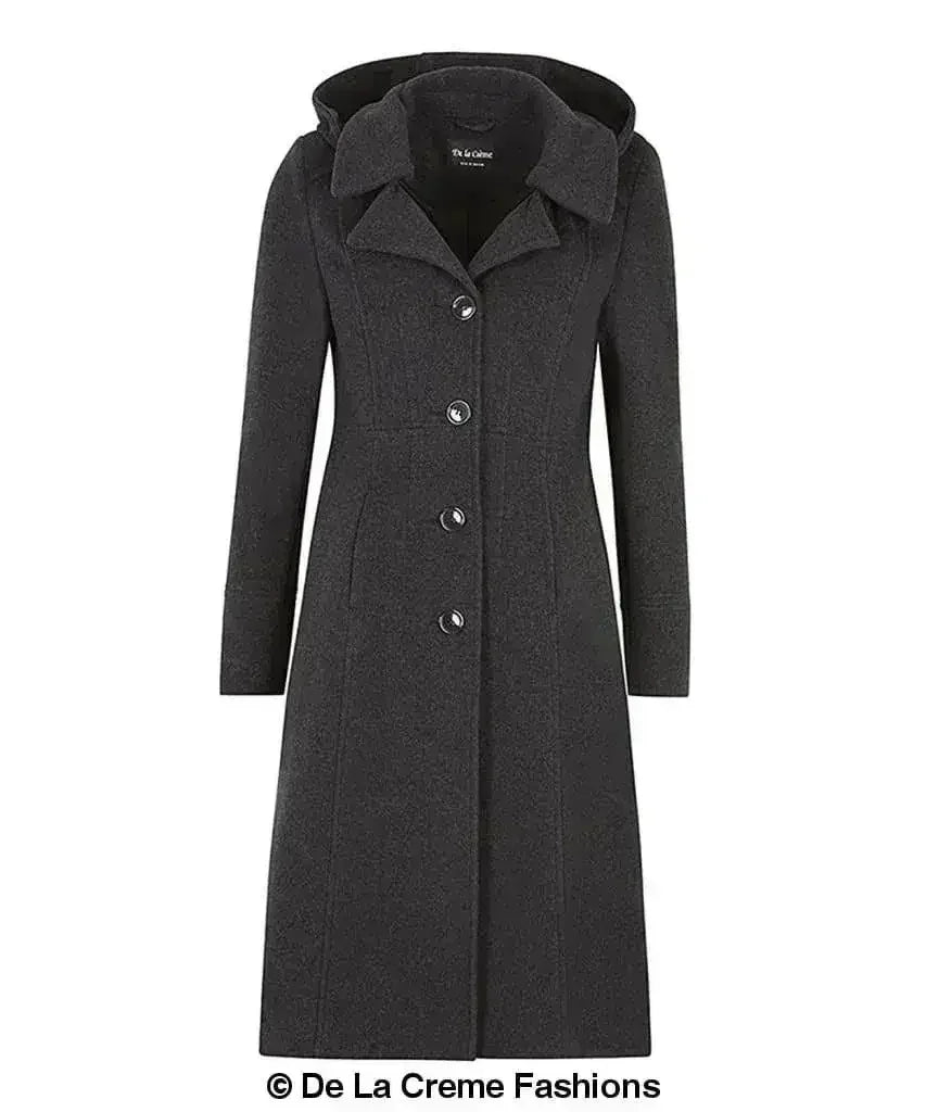Manteau mi-long à capuche en mélange de laine (1704)