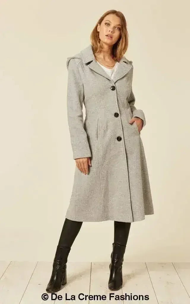 Manteau mi-long à capuche en mélange de laine (1704)