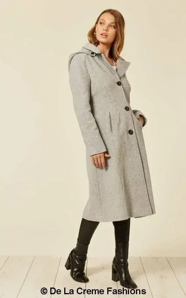 Manteau mi-long à capuche en mélange de laine (1704)