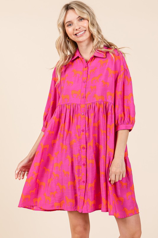 Mini-robe chemise boutonnée imprimé zèbre pour femmes – Robe fluide, audacieuse et tendance avec poches et étages superposés