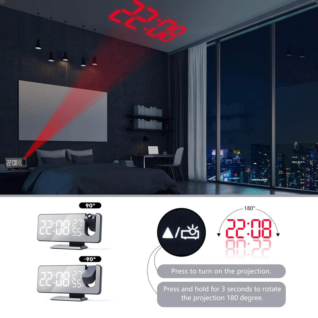 Réveil numérique à projection pour chambre à coucher