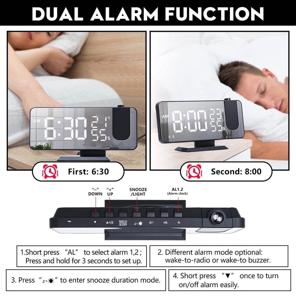 Réveil numérique à projection pour chambre à coucher