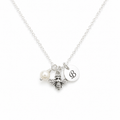 Bee Charm Necklace with Initial and Pearl or Birthstone – Sterling Silver