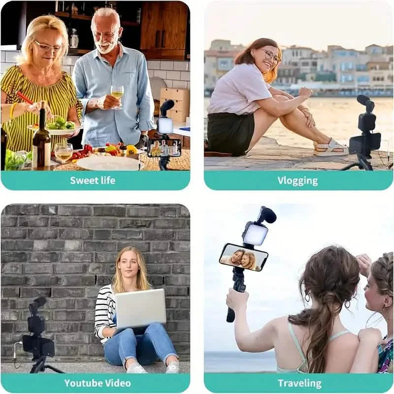 Kit de vlogging pour débutants avec trépied de 25 cm, support de téléphone et mini microphone canon