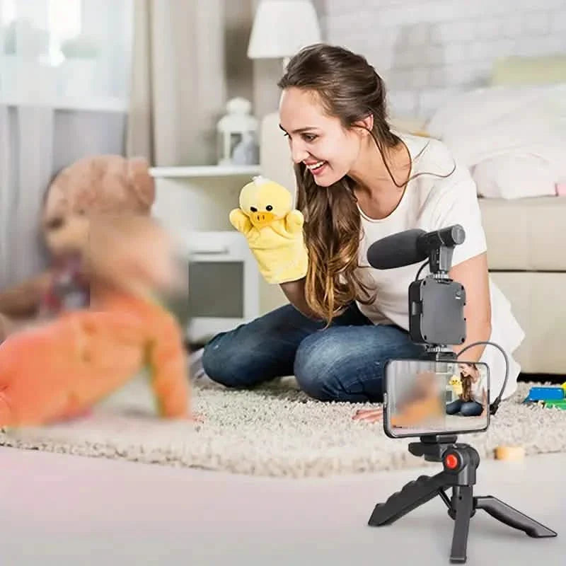 Kit de vlogging pour débutants avec trépied de 25 cm, support de téléphone et mini microphone canon