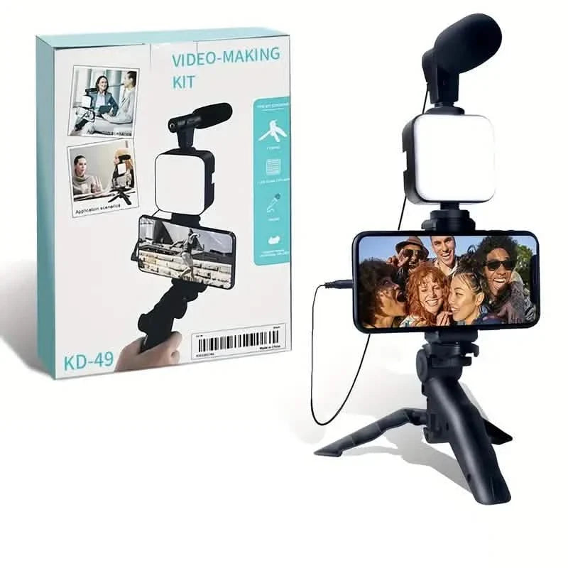 Kit de vlogging pour débutants avec trépied de 25 cm, support de téléphone et mini microphone canon