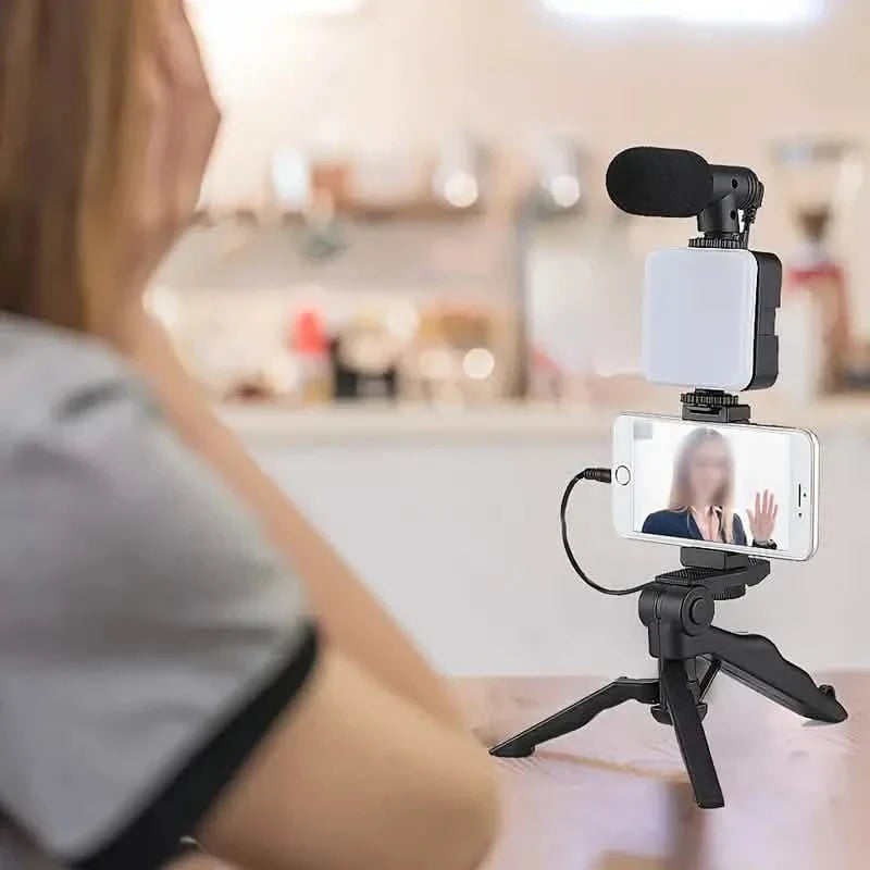 Kit de vlogging pour débutants avec trépied de 25 cm, support de téléphone et mini microphone canon