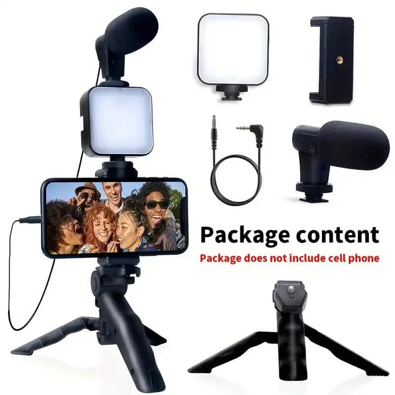 Kit de vlogging pour débutants avec trépied de 25 cm, support de téléphone et mini microphone canon