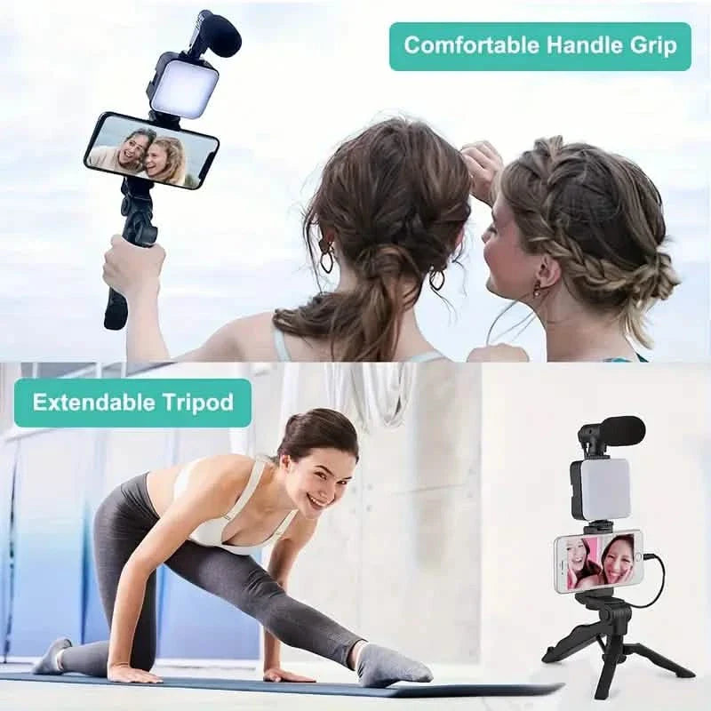 Kit de vlogging pour débutants avec trépied de 25 cm, support de téléphone et mini microphone canon