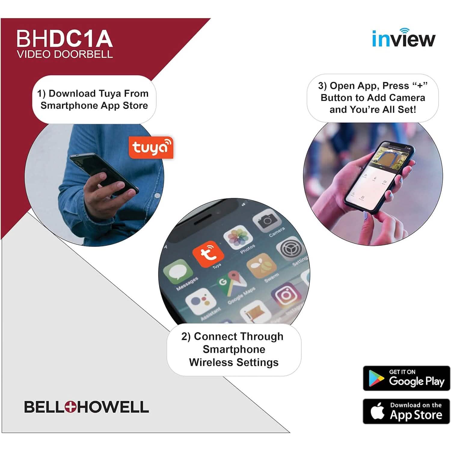 Bell+Howell InView BHDC1 Caméra de sonnette 1080p + Kit de carillon BHCH1A (Blanc) (Reconditionné)