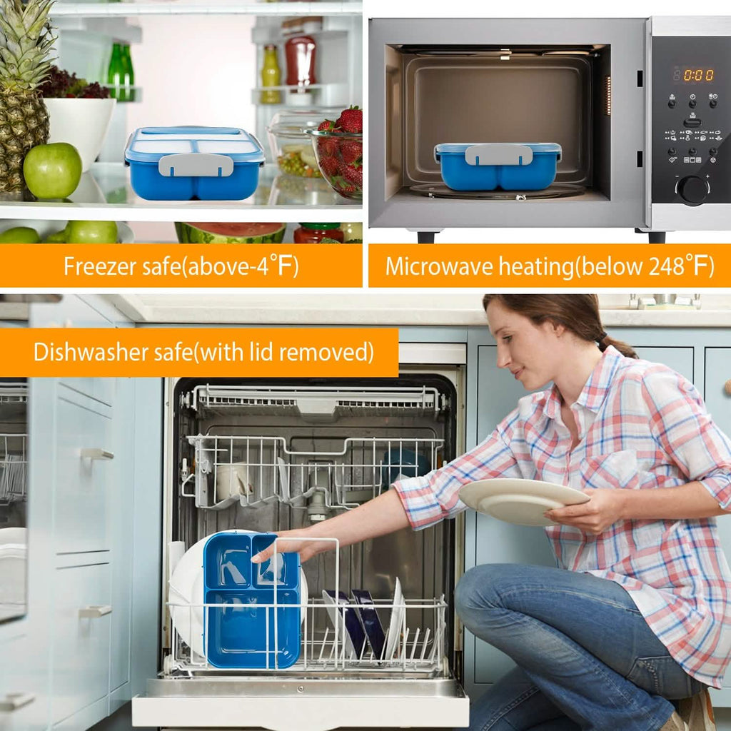 Boîte à Bento Portable avec 3 Compartiments pour Pique-nique et Rangement Alimentaire