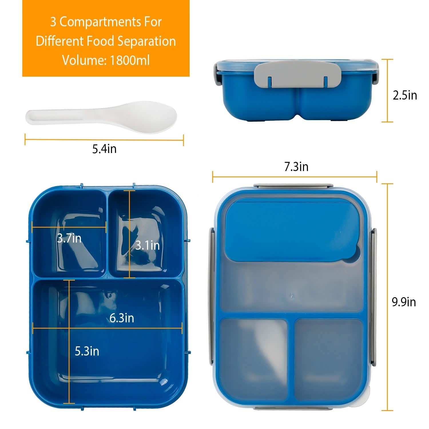 Boîte à Bento Portable avec 3 Compartiments pour Pique-nique et Rangement Alimentaire