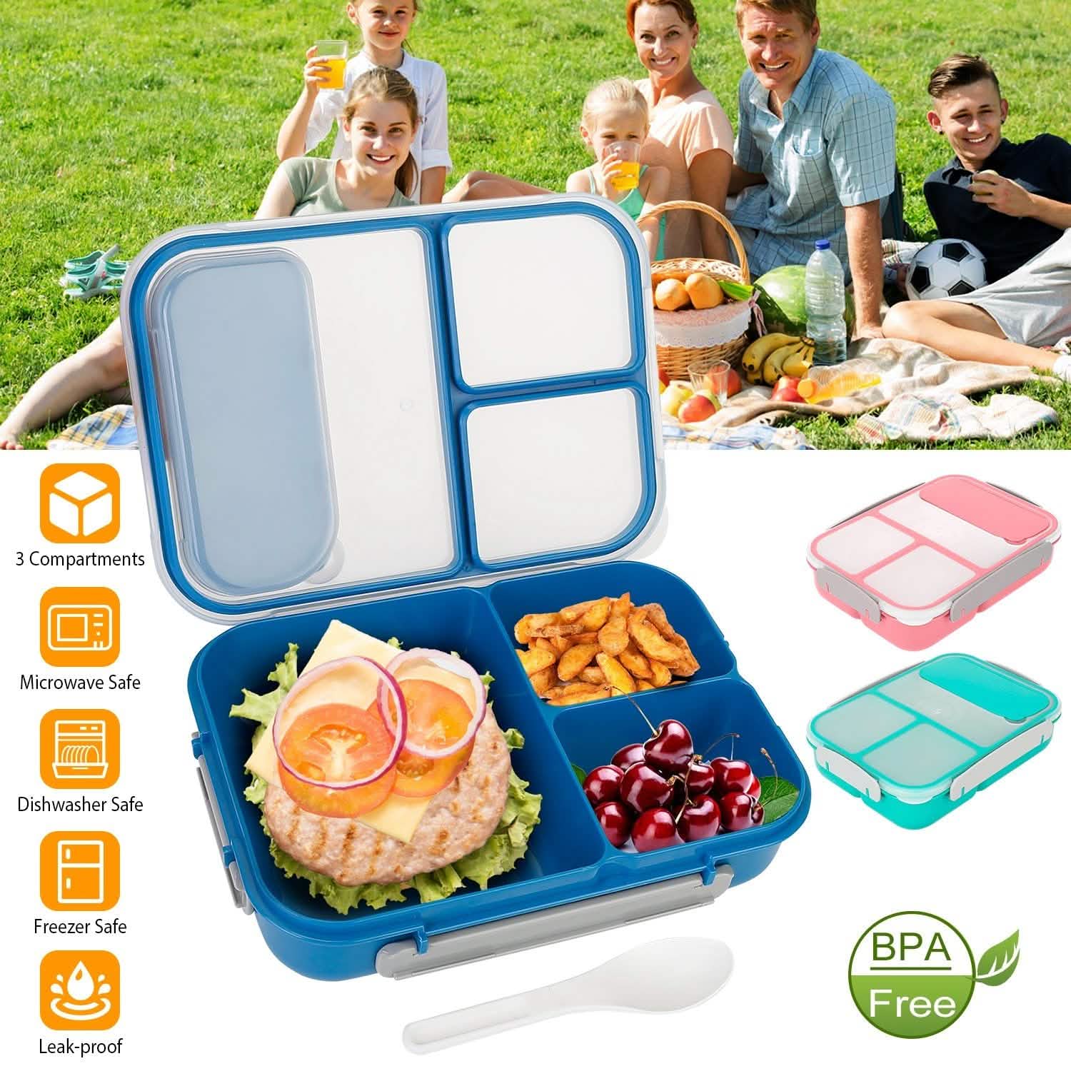 Boîte à Bento Portable avec 3 Compartiments pour Pique-nique et Rangement Alimentaire