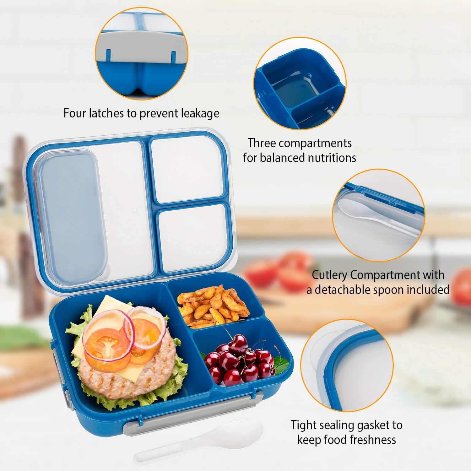 Boîte à Bento Portable avec 3 Compartiments pour Pique-nique et Rangement Alimentaire