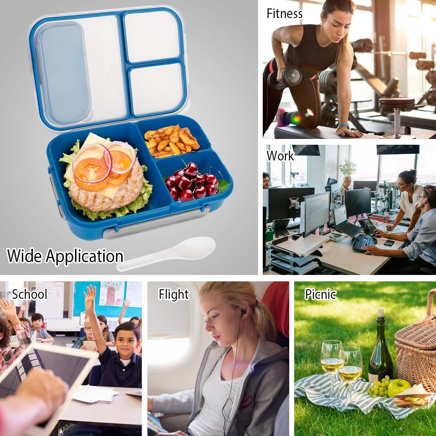 Boîte à Bento Portable avec 3 Compartiments pour Pique-nique et Rangement Alimentaire