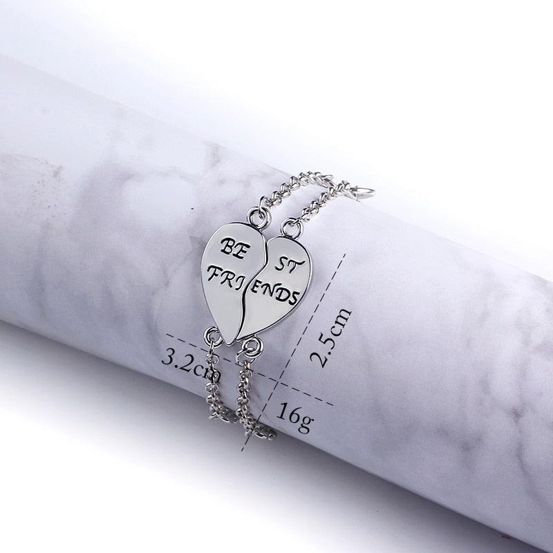 Bracelets « Meilleures Amies » pour 2, Bracelet à maillons en forme de cœur pour femmes et jeunes filles, Parure de bracelets d'amitié inspirants en argent sterling en forme de demi-cœur, Design élégant pour femmes