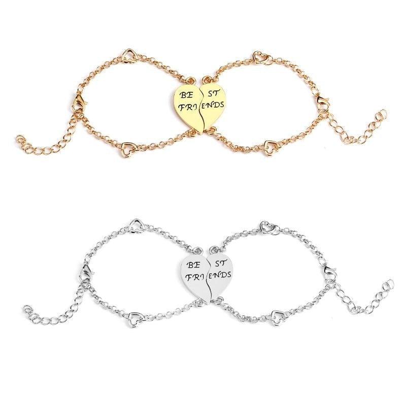 Bracelets « Meilleures Amies » pour 2, Bracelet à maillons en forme de cœur pour femmes et jeunes filles, Parure de bracelets d'amitié inspirants en argent sterling en forme de demi-cœur, Design élégant pour femmes