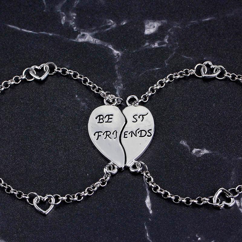 Bracelets « Meilleures Amies » pour 2, Bracelet à maillons en forme de cœur pour femmes et jeunes filles, Parure de bracelets d'amitié inspirants en argent sterling en forme de demi-cœur, Design élégant pour femmes