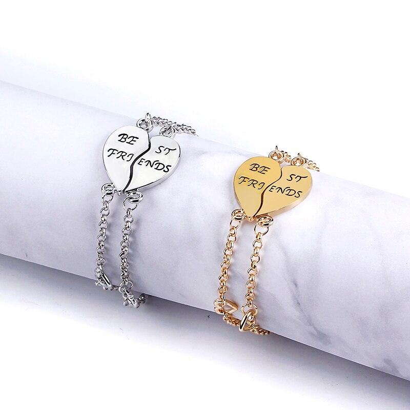 Bracelets « Meilleures Amies » pour 2, Bracelet à maillons en forme de cœur pour femmes et jeunes filles, Parure de bracelets d'amitié inspirants en argent sterling en forme de demi-cœur, Design élégant pour femmes