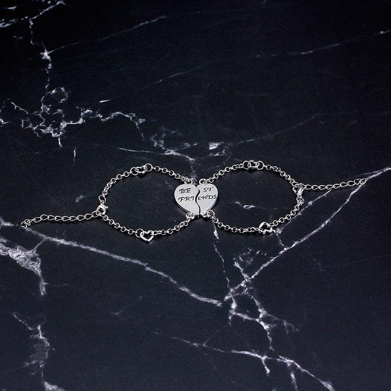 Bracelets « Meilleures Amies » pour 2, Bracelet à maillons en forme de cœur pour femmes et jeunes filles, Parure de bracelets d'amitié inspirants en argent sterling en forme de demi-cœur, Design élégant pour femmes