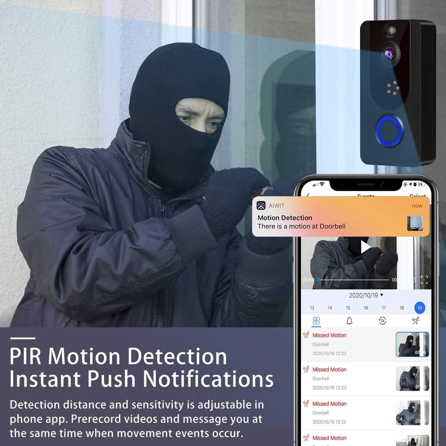 Sonnette vidéo sans fil Bextgoo 1080P avec carillon