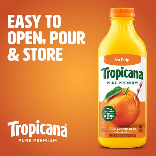 Jus d'orange Tropicana Pure Premium 100% Original, sans pulpe, sans sucre ajouté, bouteille de 1,36 litre