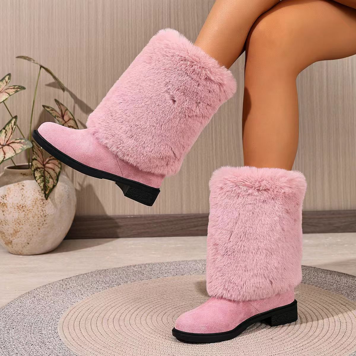 Bottes de neige à talon épais pour femme – Bottines chaudes d'hiver antidérapantes