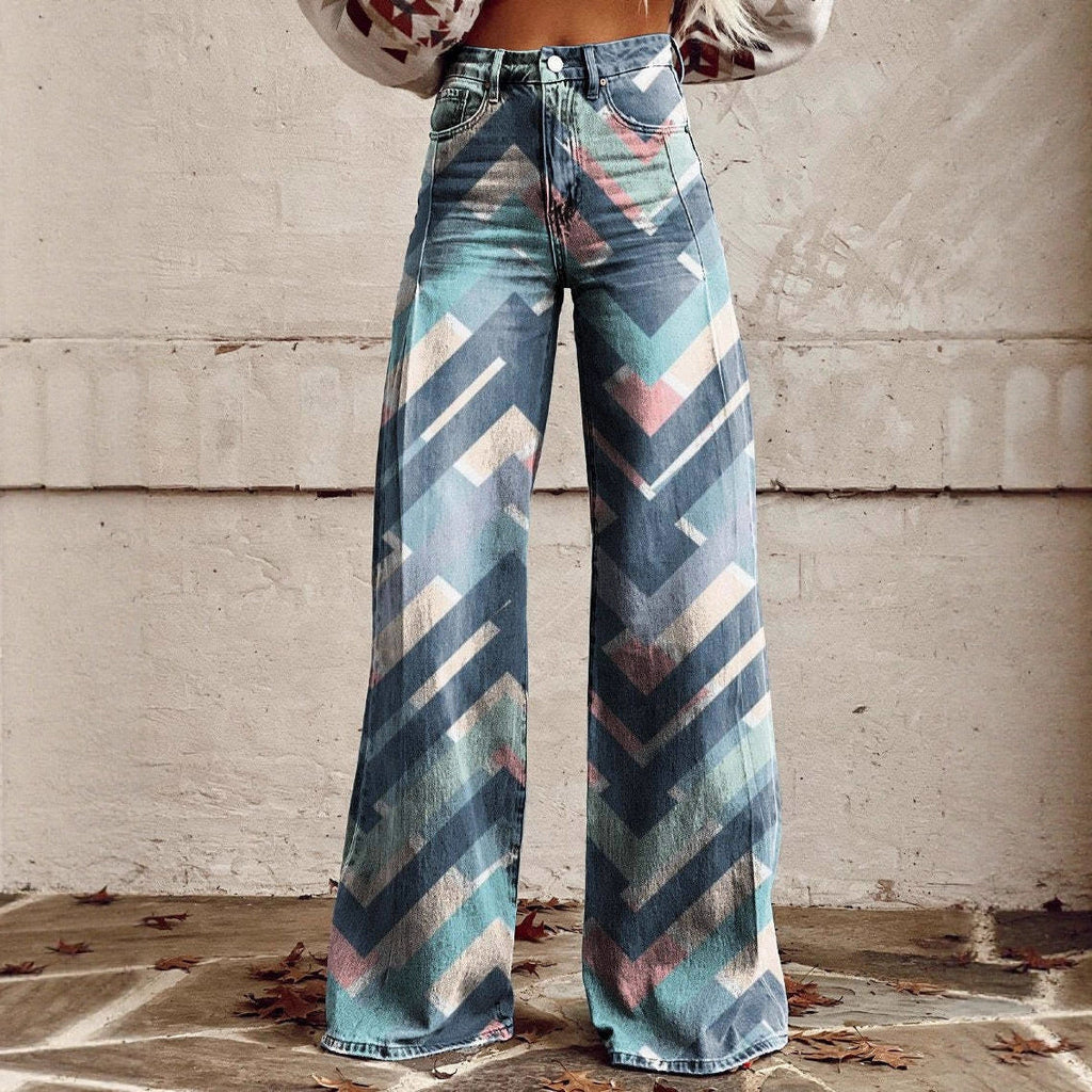 Pantalon évasé imprimé pour femmes – Taille mi-haute longueur cheville grandes tailles