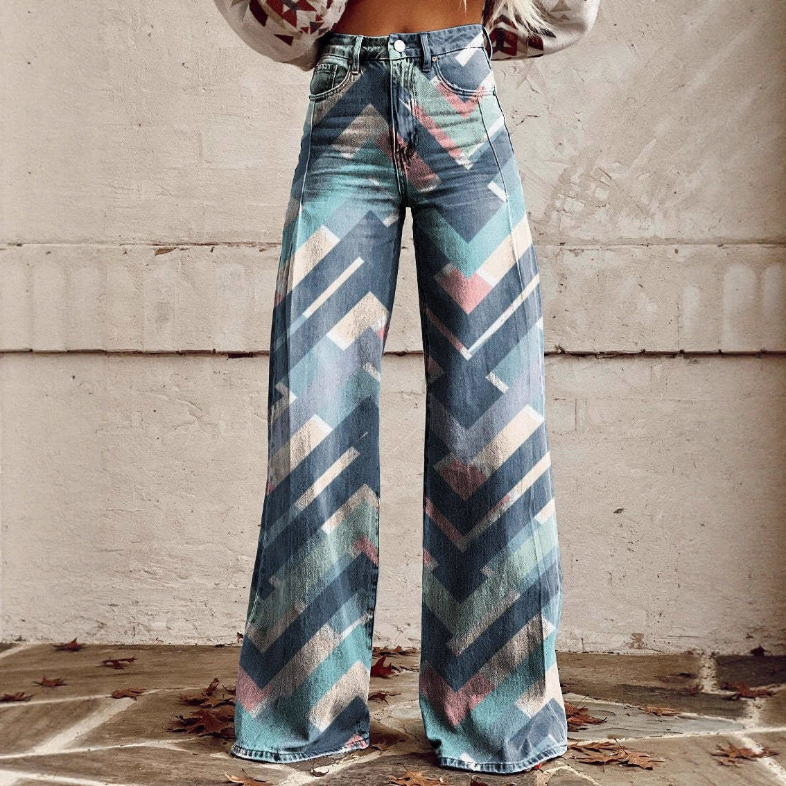 Pantalon évasé imprimé pour femmes – Taille mi-haute longueur cheville grandes tailles
